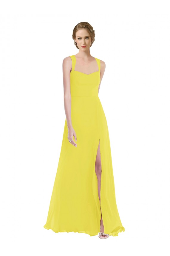 Long Sleeveless Soft Chiffon Yellow A-Line Semi Formal Evening Dress / Bridesmaid Dress Edmonton