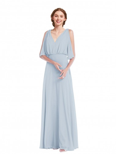 Long Half Sleeves Soft Chiffon Sea Glass A-Line Evening Gown / Bridesmaid Dress Edmonton