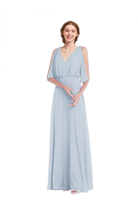 Long Half Sleeves Soft Chiffon Sea Glass A-Line Evening Gown / Bridesmaid Dress Edmonton