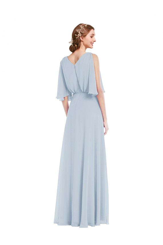 Long Half Sleeves Soft Chiffon Sea Glass A-Line Evening Gown / Bridesmaid Dress Edmonton