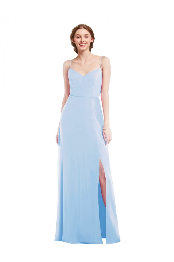 Long Sleeveless Soft Chiffon Light Sky Blue A-Line Formal Evening Gown / Bridesmaid Dress Edmonton