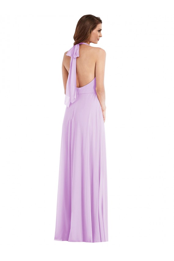 Long Sleeveless Soft Chiffon Lilac A-Line Semi Formal Evening Dress / Bridesmaid Dress Edmonton