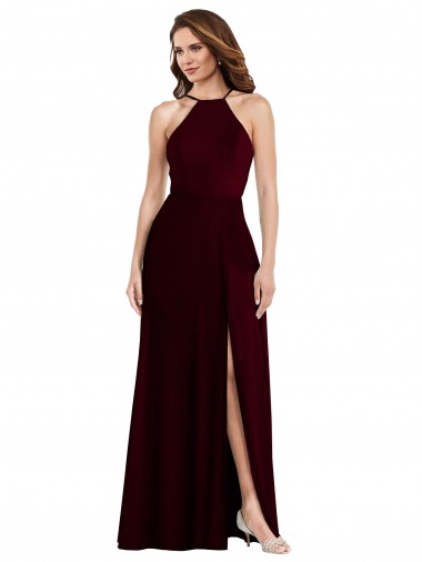 Long Sleeveless Soft Chiffon Burgundy Gold A-Line Semi Formal Evening Dress / Bridesmaid Dress Edmonton