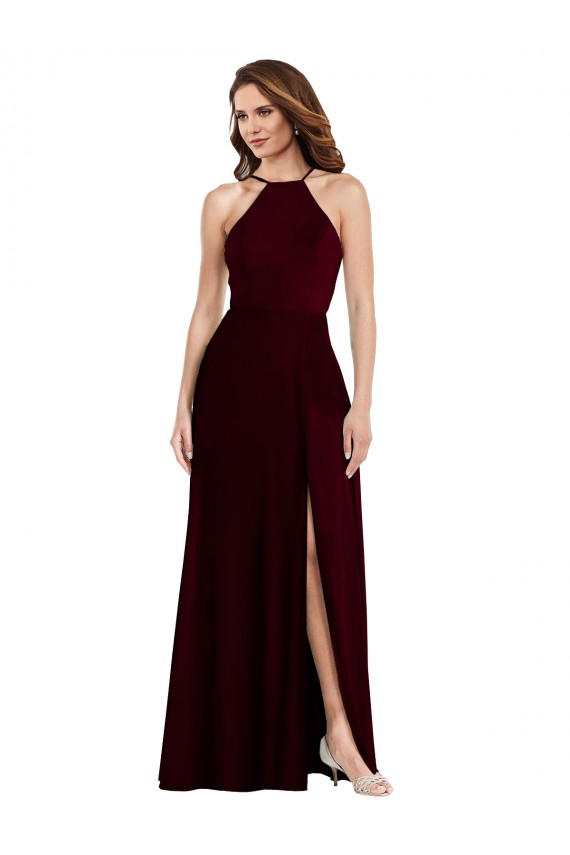 Long Sleeveless Soft Chiffon Burgundy Gold A-Line Semi Formal Evening Dress / Bridesmaid Dress Edmonton