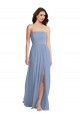 Long Sleeveless Soft Chiffon Dusty Blue Strapless A-Line Semi Formal Evening Dress / Bridesmaid Dress Edmonton