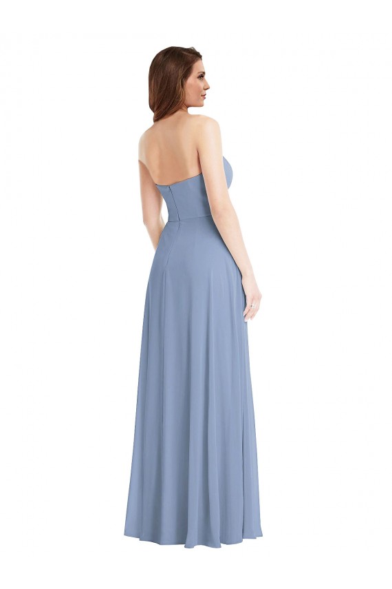 Long Sleeveless Soft Chiffon Dusty Blue Strapless A-Line Semi Formal Evening Dress / Bridesmaid Dress Edmonton