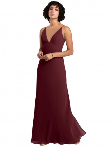 Long Sleeveless Soft Chiffon Burgundy Gold A-Line Bridesmaid Dress / Formal Dress Edmonton