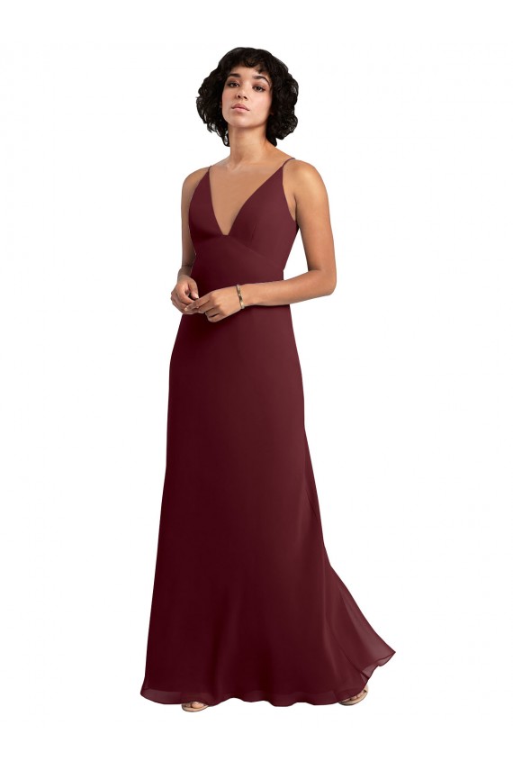 Long Sleeveless Soft Chiffon Burgundy Gold A-Line Bridesmaid Dress / Formal Dress Edmonton