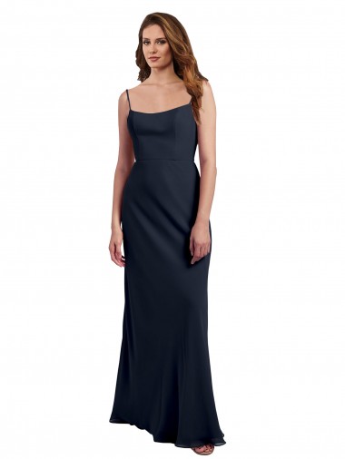 Long Sleeveless Soft Chiffon Dark Navy A-Line Evening Dress / Bridesmaid Dress Edmonton