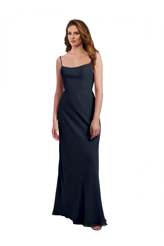Long Sleeveless Soft Chiffon Dark Navy A-Line Evening Dress / Bridesmaid Dress Edmonton