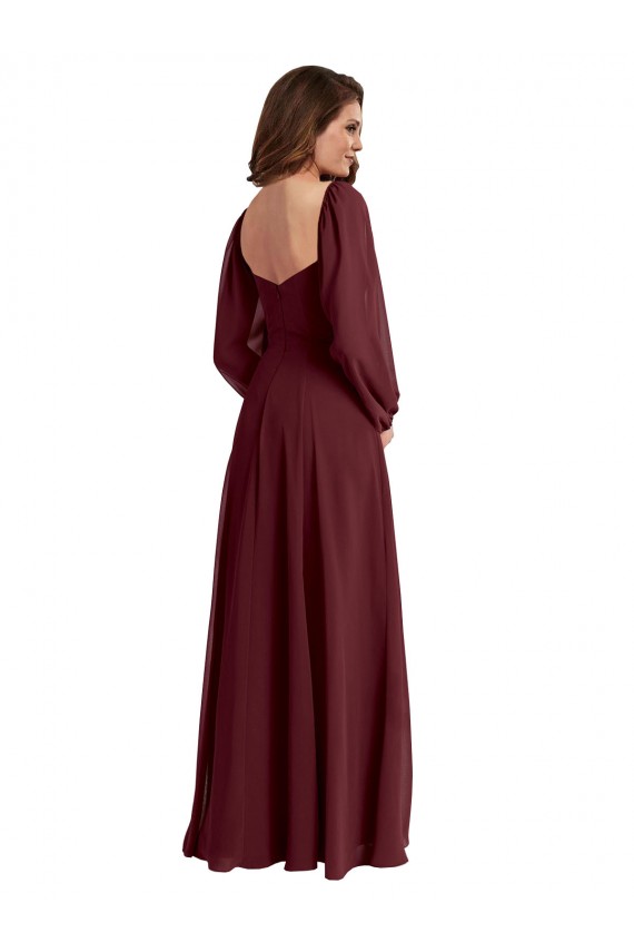 Long Long Sleeves Chiffon Burgundy Gold A-Line Bridesmaid Dress / Evening Dress Edmonton