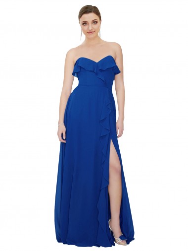 Long Sleeveless Soft Chiffon Royal Blue Sweetheart A-Line Bridesmaid Dress Edmonton
