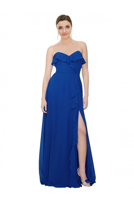 Long Sleeveless Soft Chiffon Royal Blue Sweetheart A-Line Bridesmaid Dress Edmonton