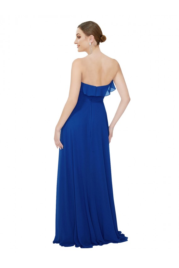 Long Sleeveless Soft Chiffon Royal Blue Sweetheart A-Line Bridesmaid Dress Edmonton