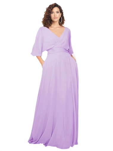 Long Half Sleeves Lxue Chiffon Lilac A-Line Bridesmaid Dress Edmonton
