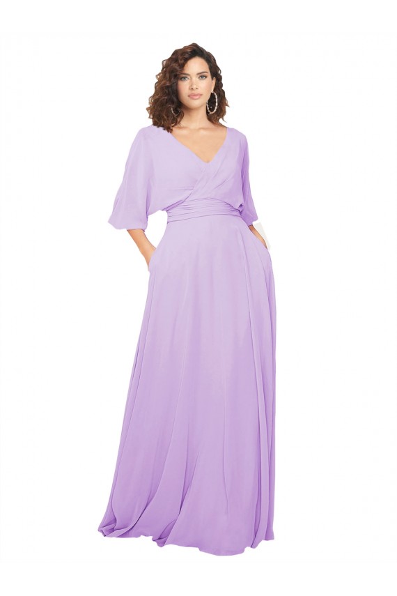 Long Half Sleeves Lxue Chiffon Lilac A-Line Bridesmaid Dress Edmonton