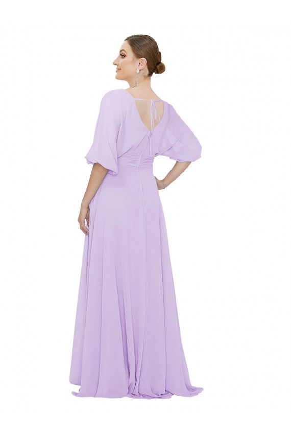 Long Half Sleeves Lxue Chiffon Lilac A-Line Bridesmaid Dress Edmonton