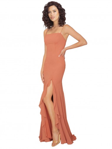 Long Sleeveless Soft Chiffon Rosewood Square Neck A-Line Bridesmaid Dress Edmonton