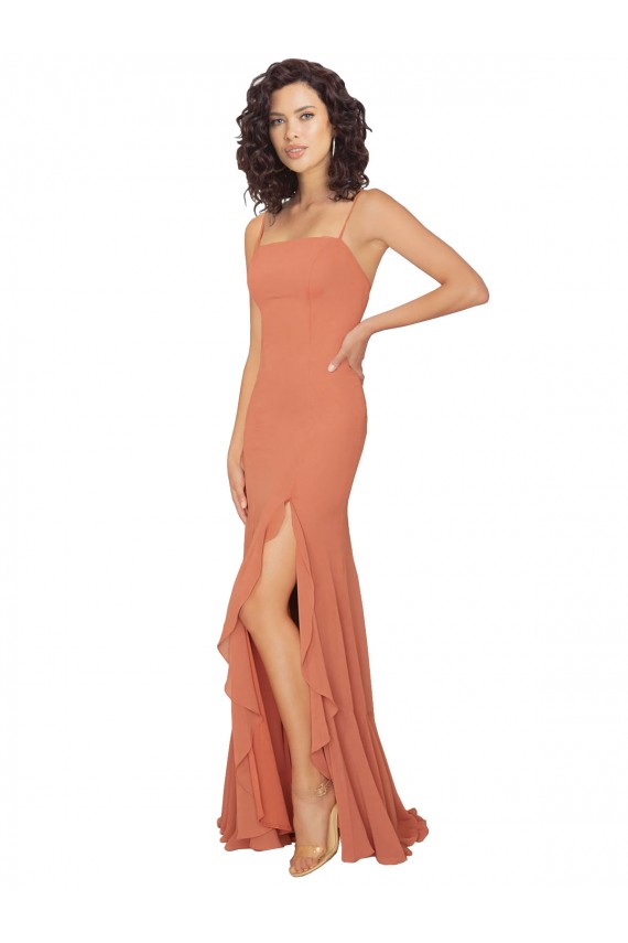 Long Sleeveless Soft Chiffon Rosewood Square Neck A-Line Bridesmaid Dress Edmonton