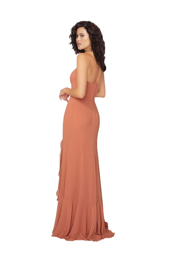 Long Sleeveless Soft Chiffon Rosewood Square Neck A-Line Bridesmaid Dress Edmonton