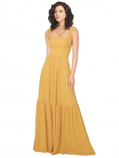 Long Sleeveless Soft Chiffon Saffron A-Line Bridesmaid Dress Edmonton
