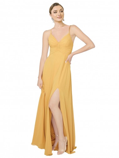 Long Sleeveless Chiffon Saffron A-Line Bridesmaid Dress / Evening Dress Edmonton