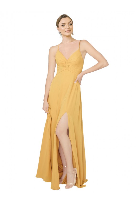 Long Sleeveless Chiffon Saffron A-Line Bridesmaid Dress / Evening Dress Edmonton