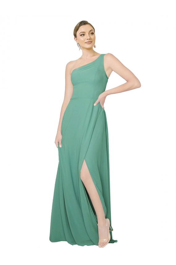 Long Sleeveless Soft Chiffon Icelandic Silver A-Line Bridesmaid Dress Edmonton