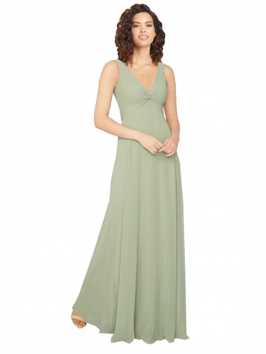 Long Sleeveless Chiffon Sage V-Neck A-Line Bridesmaid Dress / Evening Dress Edmonton