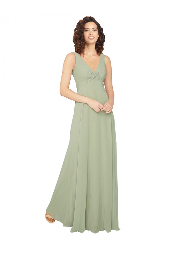 Long Sleeveless Chiffon Sage V-Neck A-Line Bridesmaid Dress / Evening Dress Edmonton