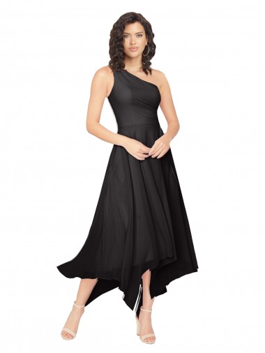 Midi Length Sleeveless Soft Chiffon Black A-Line High Low Bridesmaid Dress Edmonton