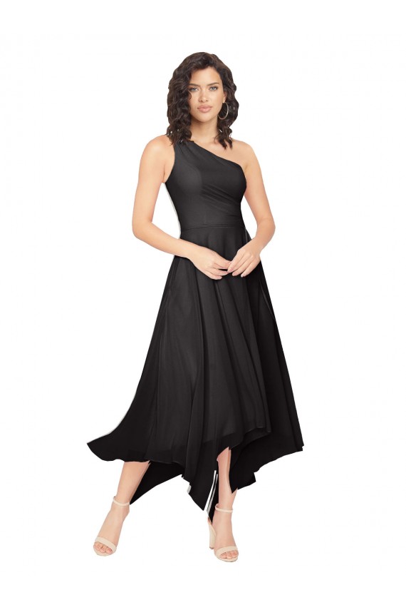 Midi Length Sleeveless Soft Chiffon Black A-Line High Low Bridesmaid Dress Edmonton