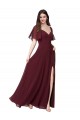 Long Short Flutter Sleeves Soft Chiffon Burgundy Gold A-Line Formal Dress / Bridesmaid Dress Edmonton