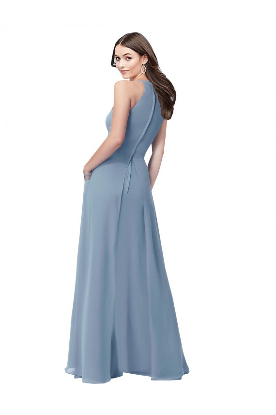 Long Sleeveless Chiffon Dusty Blue A-Line Bridesmaid Formal Dress Edmonton