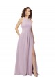 Long Sleeveless Soft Chiffon Pink Glow Halter Neck A-Line Bridesmaid Dress Edmonton