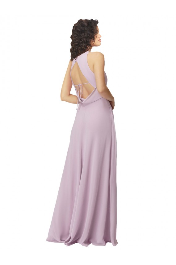 Long Sleeveless Soft Chiffon Pink Glow Halter Neck A-Line Bridesmaid Dress Edmonton