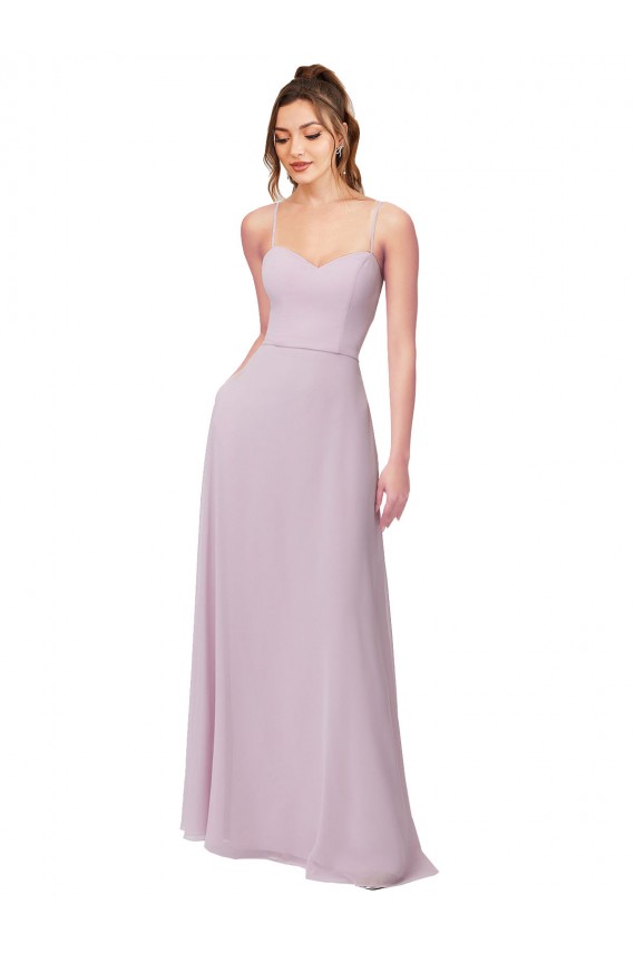 Long Sleeveless Soft Chiffon Pink Glow Sweetheart A-Line Bridesmaid Dress Edmonton
