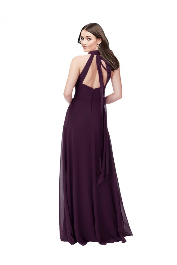 Long Sleeveless Soft Chiffon Grape Halter Neck A-Line Bridesmaid Dress Edmonton