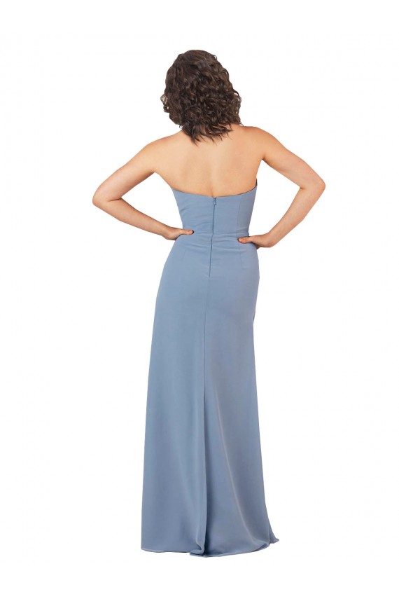 Long Sleeveless Soft Chiffon Burgundy Strapless Sheath Bridesmaid Dress Edmonton