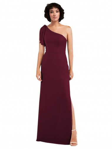 Long Sleeveless Soft Chiffon Burgundy One Shoulder A-Line Formal Evening Gown / Bridesmaid Dress Edmonton