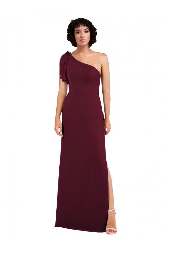 Long Sleeveless Soft Chiffon Burgundy One Shoulder A-Line Formal Evening Gown / Bridesmaid Dress Edmonton