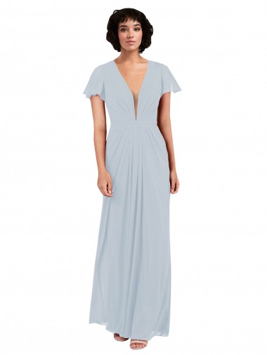Long Cap Sleeves Soft Chiffon Sea Glass A-Line Bridesmaid Dress / Formal Dress Edmonton