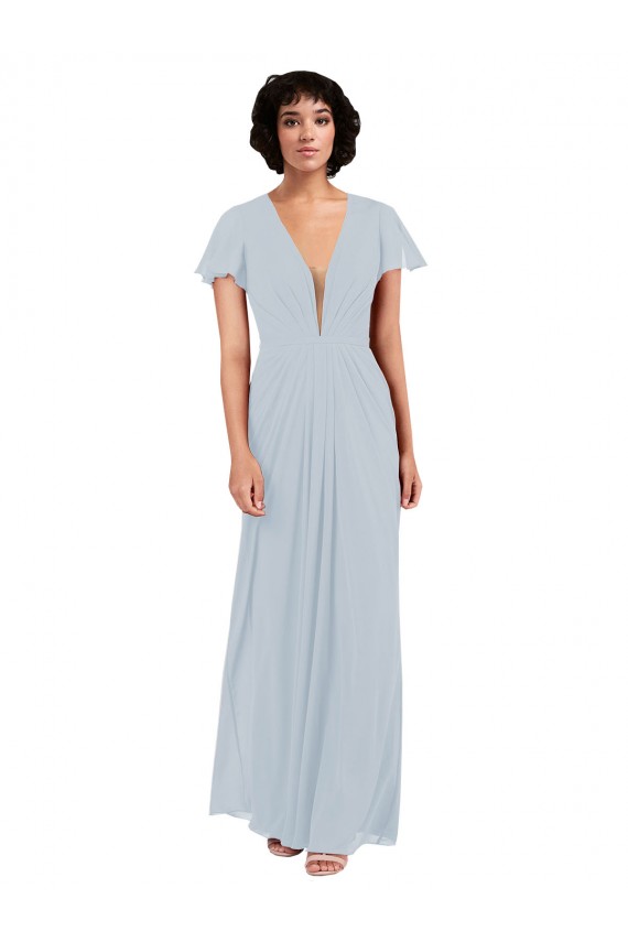 Long Cap Sleeves Soft Chiffon Sea Glass A-Line Bridesmaid Dress / Formal Dress Edmonton
