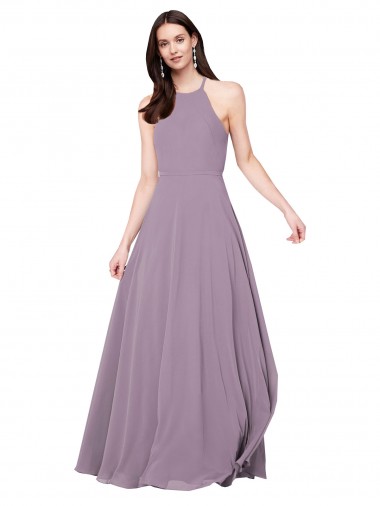 Long Sleeveless Chiffon Dark Lavender A-Line Bridesmaid Dress / Evening Dress Edmonton