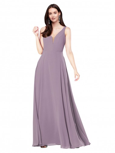 Long Sleeveless Soft Chiffon Dark Lavender Sheath Formal Evening Gown / Bridesmaid Dress Edmonton