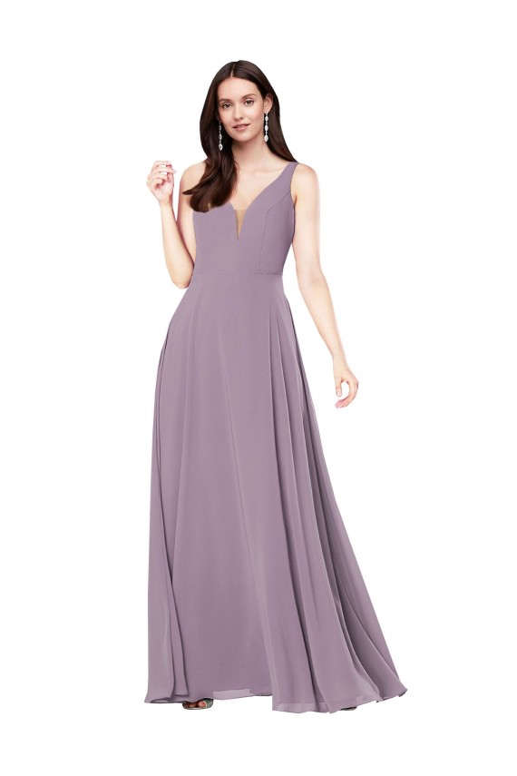 Long Sleeveless Soft Chiffon Dark Lavender Sheath Formal Evening Gown / Bridesmaid Dress Edmonton