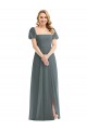 Long Puff Sleeves Soft Chiffon Slate Grey A-Line Semi Formal Evening Dress / Bridesmaid Dress Edmonton