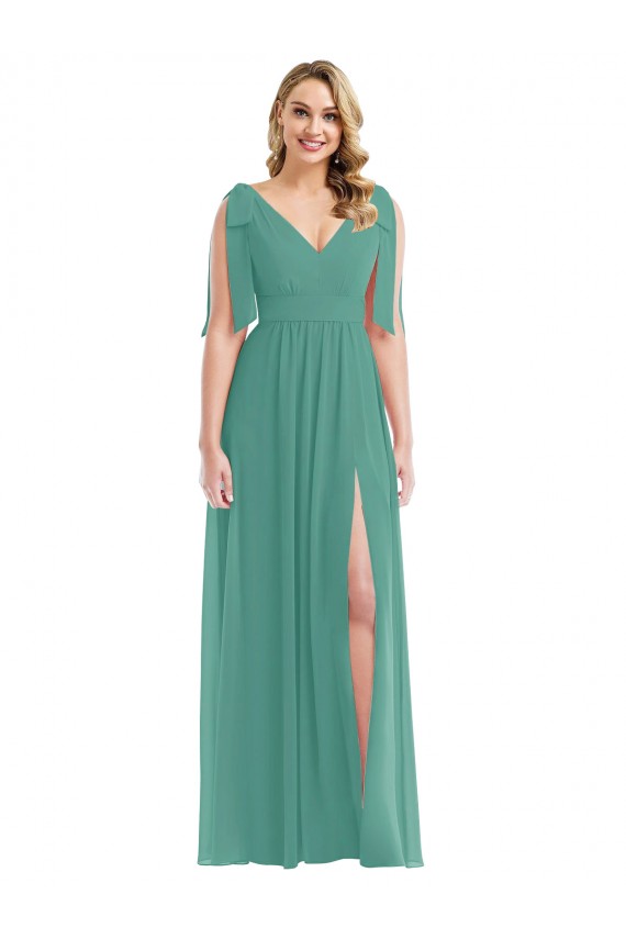Long Sleeveless Soft Chiffon Icelandic Silver A-Line Semi Formal Evening Dress / Bridesmaid Dress Edmonton