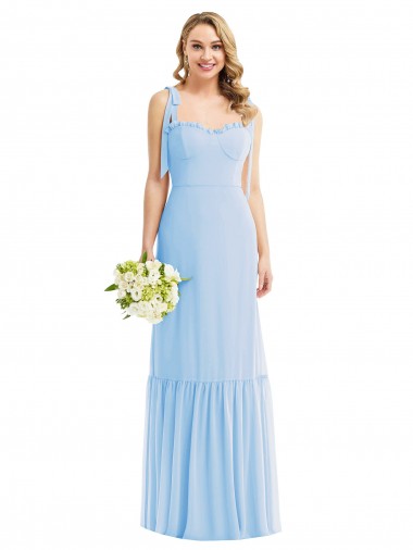 Long Sleeveless Soft Chiffon Light Sky Blue A-Line Semi Formal Evening Dress / Bridesmaid Dress Edmonton