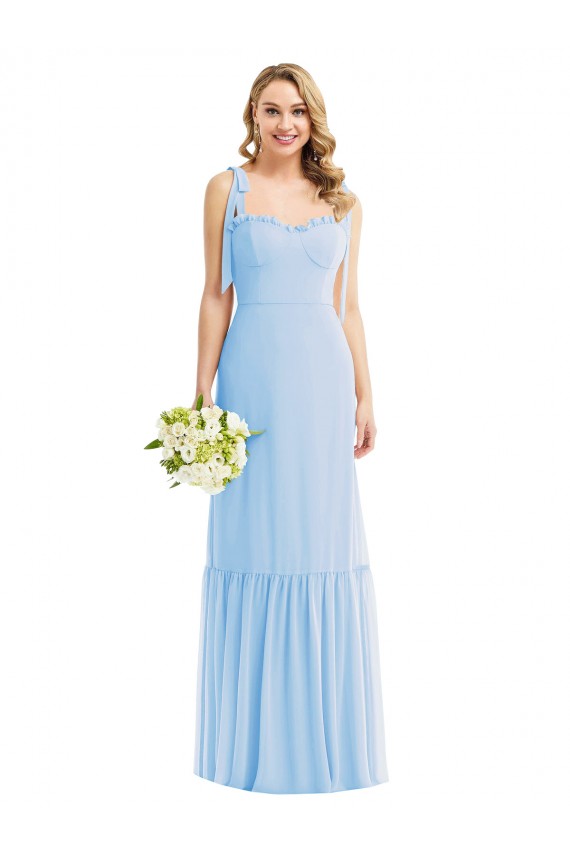 Long Sleeveless Soft Chiffon Light Sky Blue A-Line Semi Formal Evening Dress / Bridesmaid Dress Edmonton